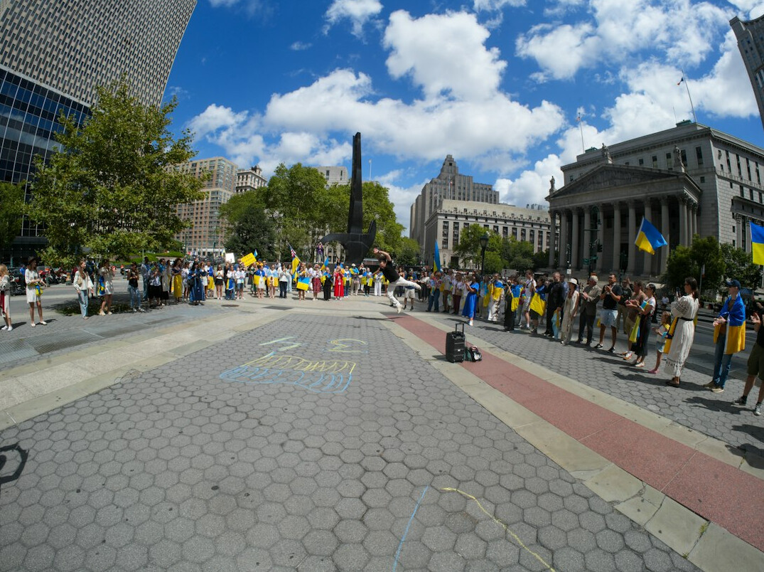 crowd gathering in public square